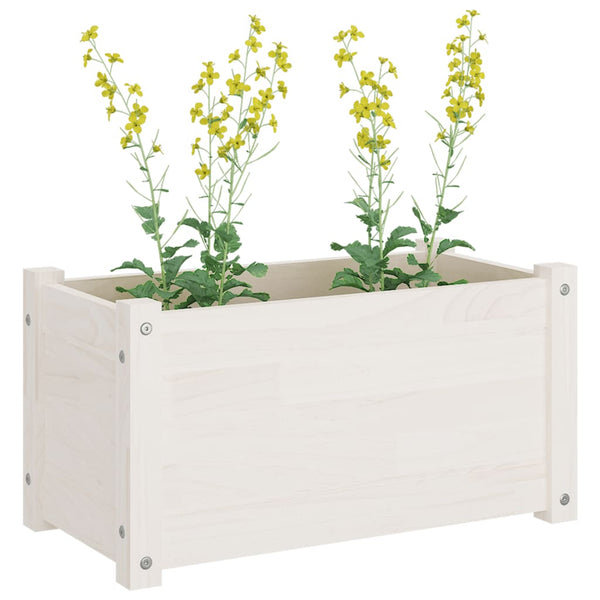Pflanzkübel 2er Set, Kiefer Massivholz, 60 cm, Weiß