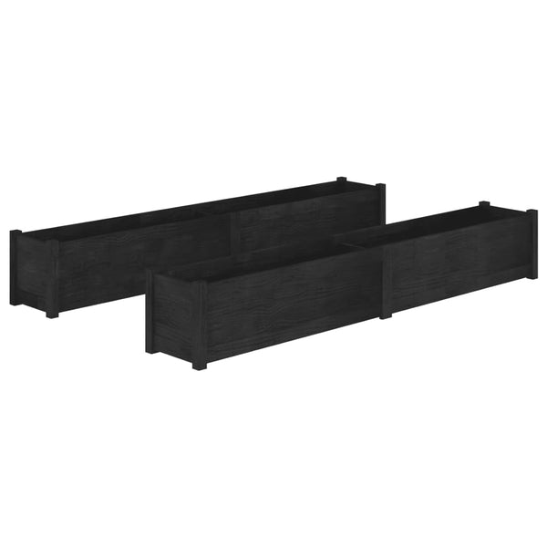 Pflanzkübel 2er Set, Kiefer massiv, 200cm, Schwarz
