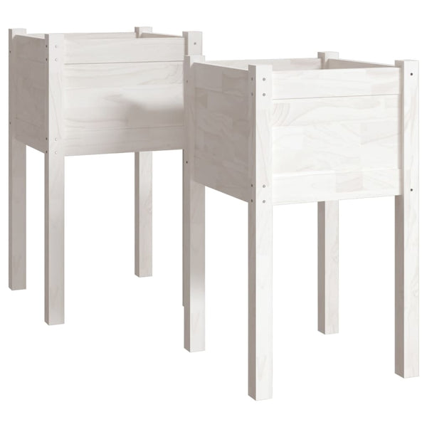 Pflanzkübel 2er Set Weiß 40x40x70cm Kiefer