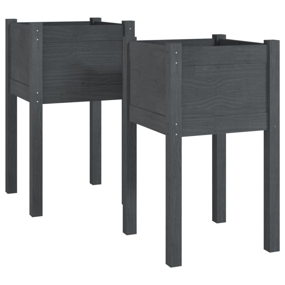 Pflanzkübel 2er Set Grau 40x40x70cm Kiefernholz