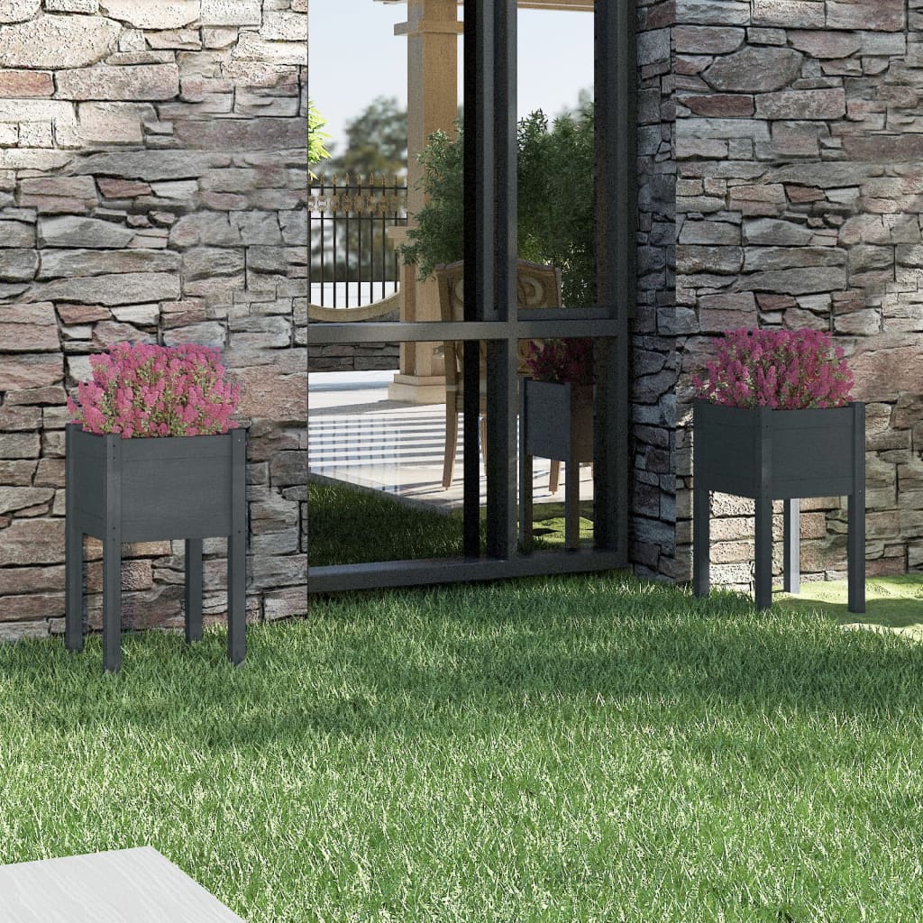 vidaXL Jardinières 2 pcs Gris 40x40x70 cm Bois de pin massif