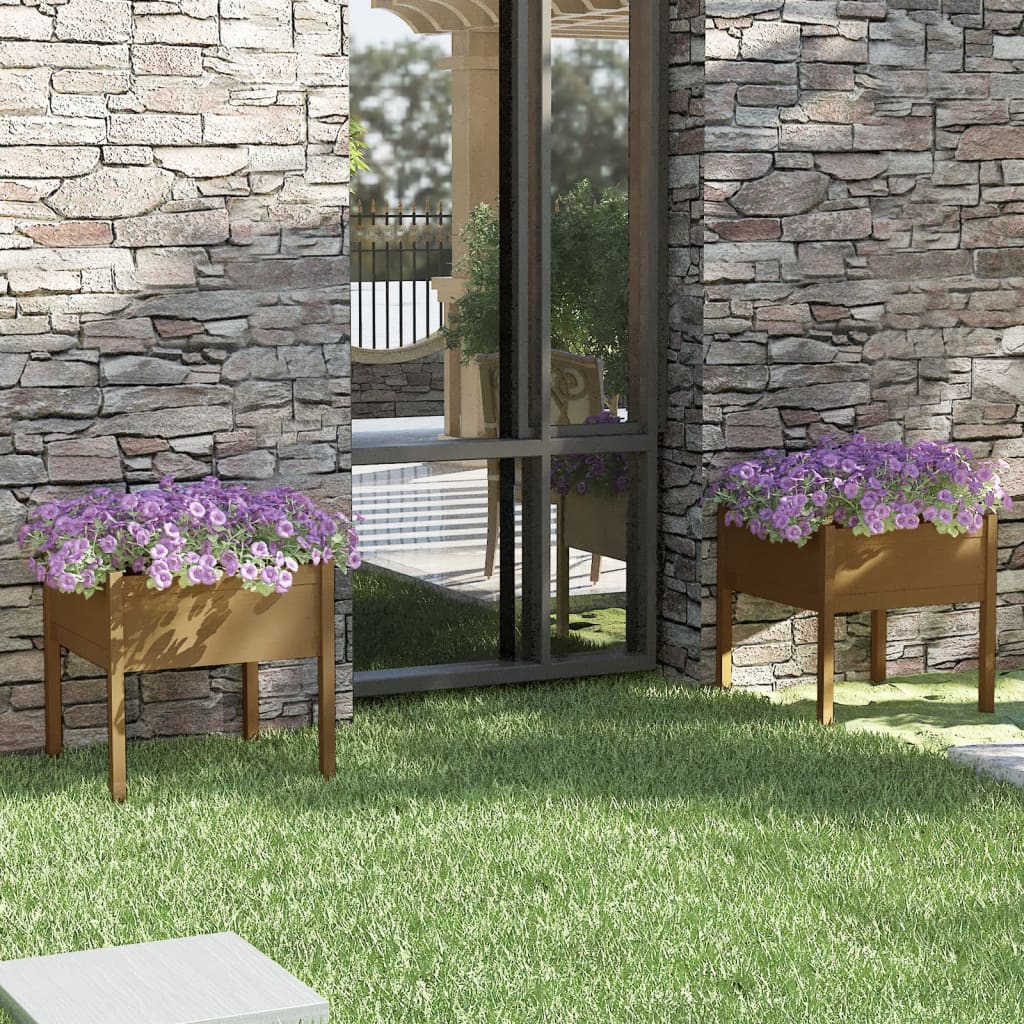 vidaXL Jardinières 2 pcs. Marron miel 70x70x70 cm Bois de pin massif
