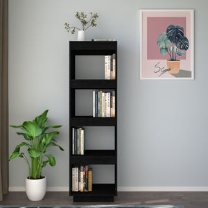 Schwarzes Kiefer Massivholz Bücherregal 40x135cm