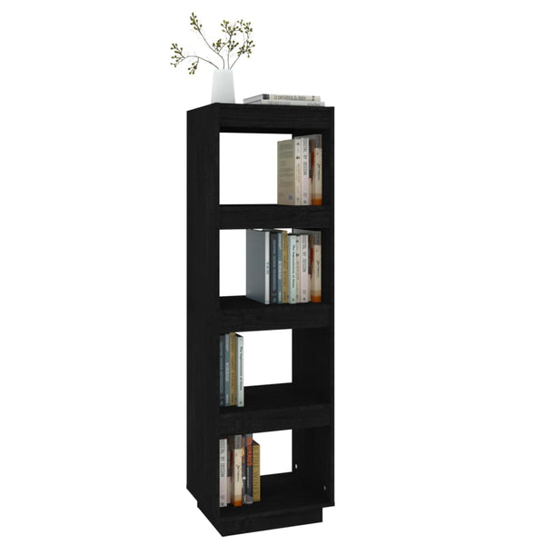 Schwarzes Kiefer Massivholz Bücherregal 40x135cm
