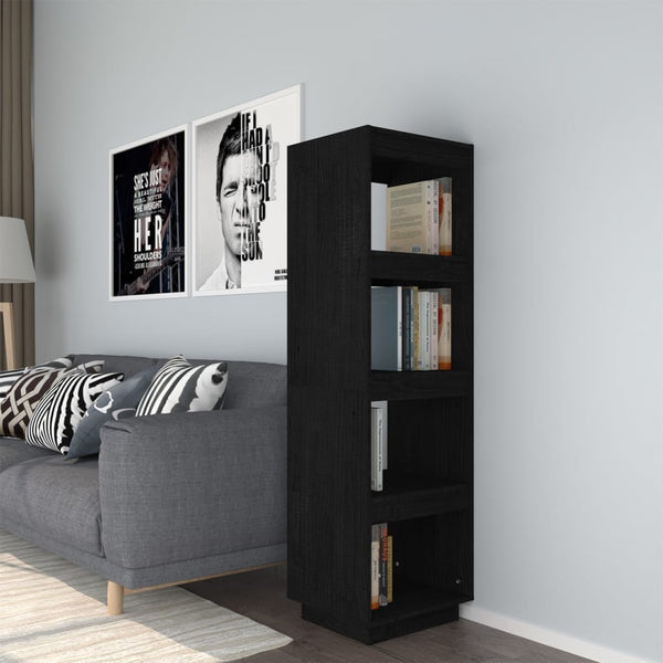 Schwarzes Kiefer Massivholz Bücherregal 40x135cm