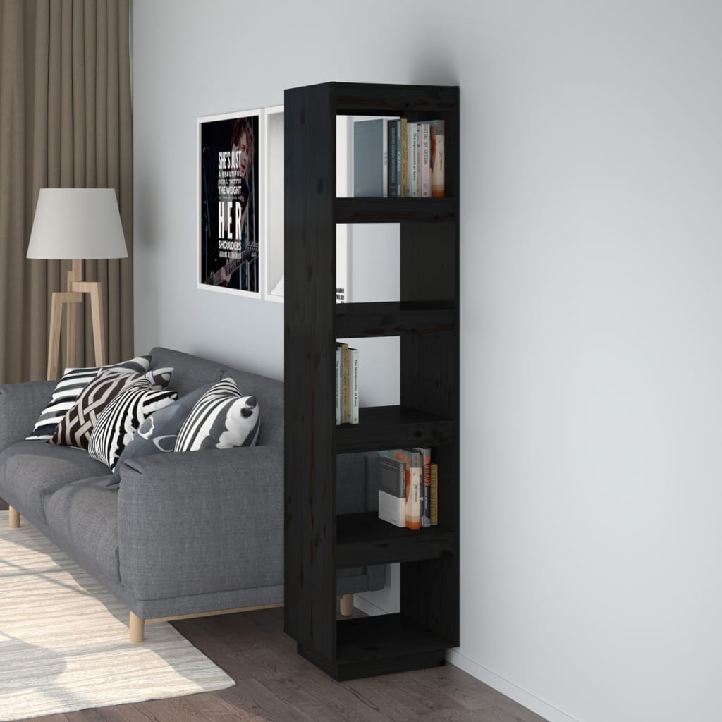 Schwarzes Bücherregal Kiefer Massivholz 40x167 cm