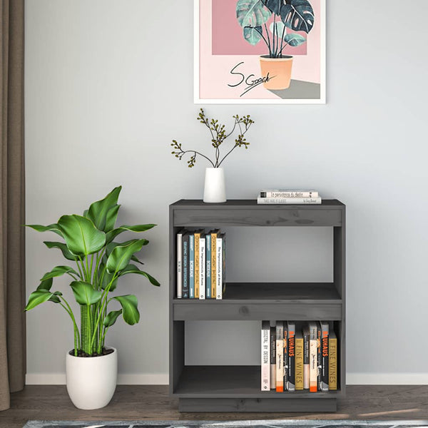 Graues Bücherregal 60x35x71cm Kiefer Massivholz