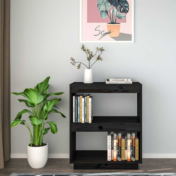 Schwarzes Bücherregal 60x35x71cm Kiefer Massivholz
