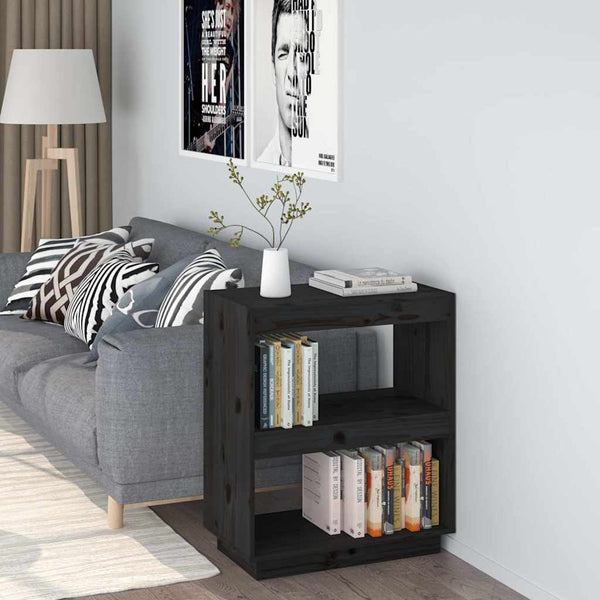 Schwarzes Bücherregal 60x35x71cm Kiefer Massivholz