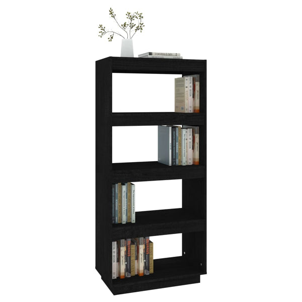 Schwarzes Kiefer Bücherregal 60x135cm