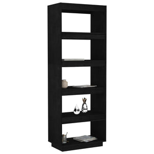 Schwarzes Kiefer Massivholz Bücherregal 60x167 cm