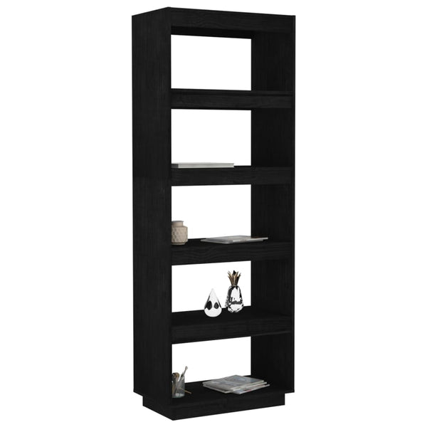 Schwarzes Kiefer Massivholz Bücherregal 60x167 cm