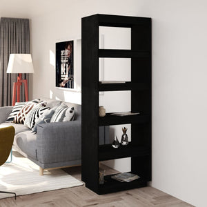 Schwarzes Kiefer Massivholz Bücherregal 60x167 cm