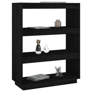 Schwarzes Kiefer Massivholz Bücherregal 80x103 cm