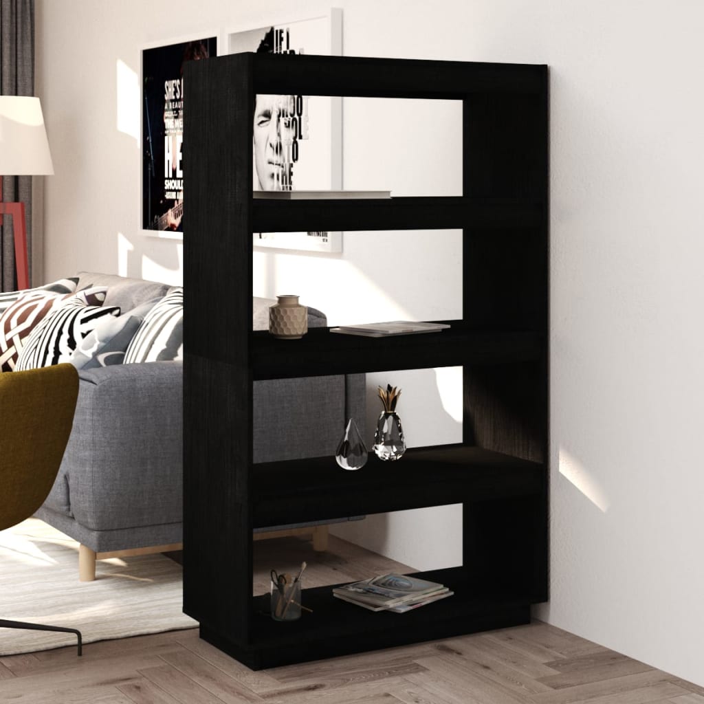Schwarzes Kiefer Massivholz Bücherregal 80x135cm