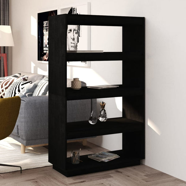 Schwarzes Kiefer Massivholz Bücherregal 80x135cm