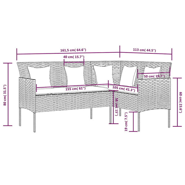 5-tlg. Sofagarnitur in L-Form mit Kissen Poly Rattan Braun