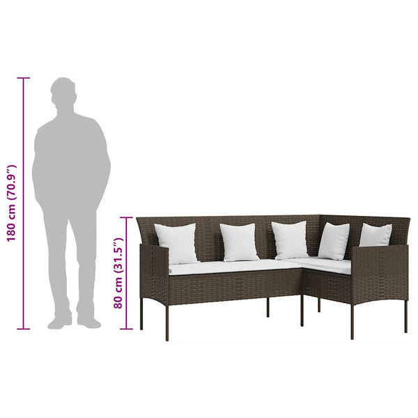 5-tlg. Sofagarnitur in L-Form mit Kissen Poly Rattan Braun