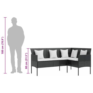 5-tlg. Sofagarnitur in L-Form mit Kissen Poly Rattan Schwarz