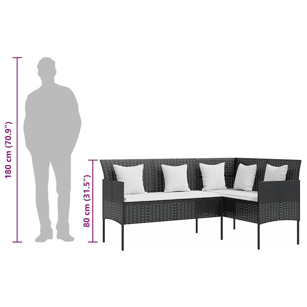 5-tlg. Sofagarnitur in L-Form mit Kissen Poly Rattan Schwarz