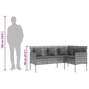 5-tlg. Sofagarnitur in L-Form mit Kissen Poly Rattan Grau