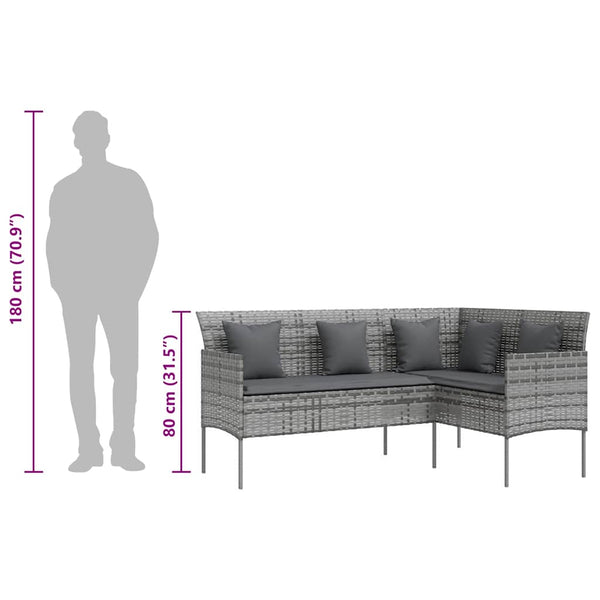 5-tlg. Sofagarnitur in L-Form mit Kissen Poly Rattan Grau