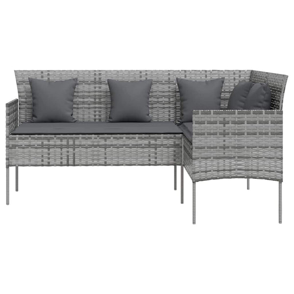 5-tlg. Sofagarnitur in L-Form mit Kissen Poly Rattan Grau