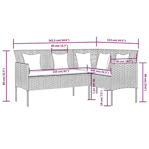 5-tlg. Sofagarnitur in L-Form mit Kissen Poly Rattan Grau
