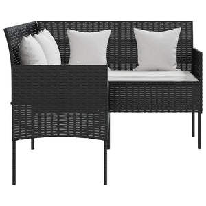 Sofa in L-Form mit Kissen Poly Rattan Schwarz
