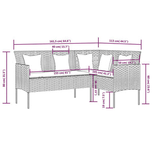 Sofa in L-Form mit Kissen Poly Rattan Schwarz
