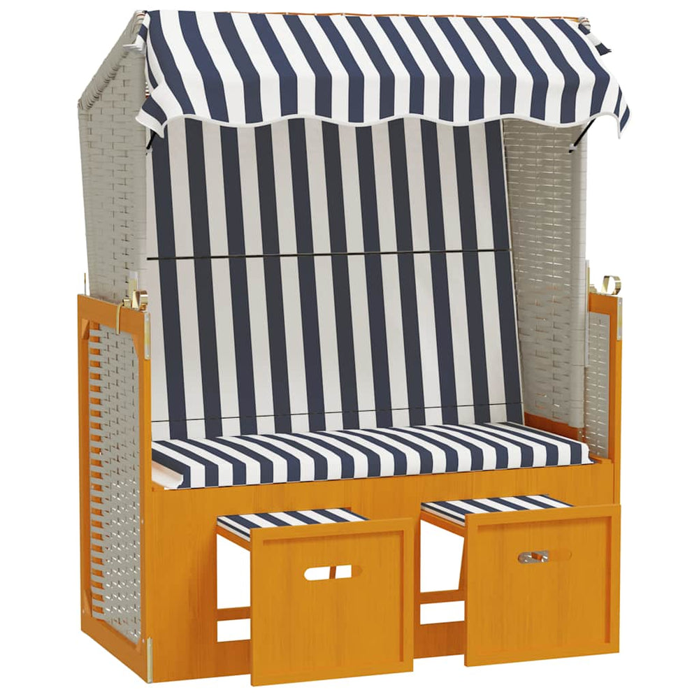 Strandkorb mit Dach Poly Rattan & Massivholz Weiß & Blau