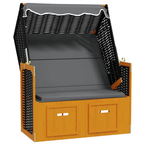 Strandkorb mit Dach Poly Rattan & Massivholz Schwarz Anthrazit