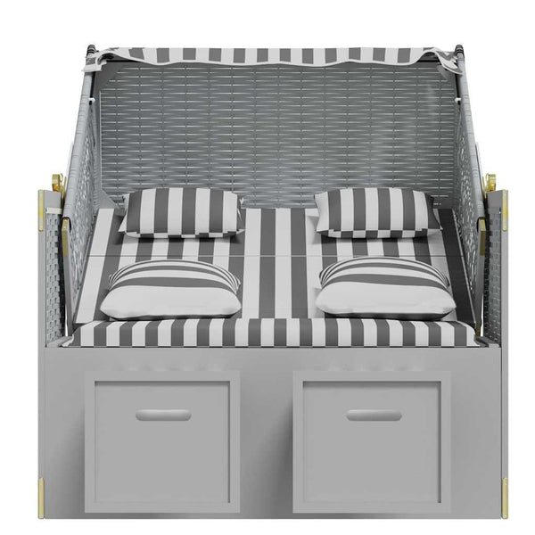 Strandkorb mit Kissen Poly Rattan und Massivholz Grau & Weiß