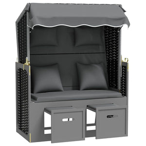 Strandkorb mit Kissen Poly Rattan Massivholz Anthrazit Schwarz