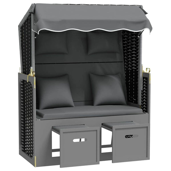 Strandkorb mit Kissen Poly Rattan Massivholz Anthrazit Schwarz