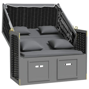 Strandkorb mit Kissen Poly Rattan Massivholz Anthrazit Schwarz
