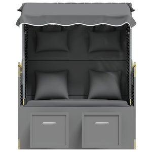 Strandkorb mit Kissen Poly Rattan Massivholz Anthrazit Schwarz