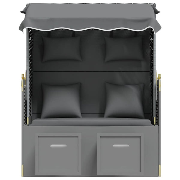 Strandkorb mit Kissen Poly Rattan Massivholz Anthrazit Schwarz