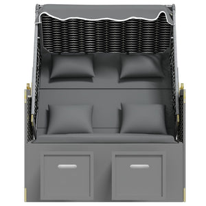 Strandkorb mit Kissen Poly Rattan Massivholz Anthrazit Schwarz