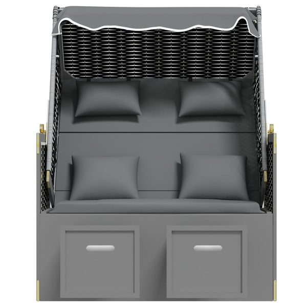 Strandkorb mit Kissen Poly Rattan Massivholz Anthrazit Schwarz
