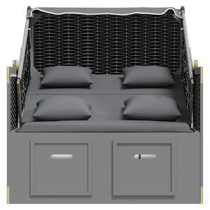 Strandkorb mit Kissen Poly Rattan Massivholz Anthrazit Schwarz