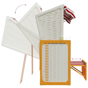 Strandkorb mit Kissen Poly Rattan und Massivholz Rot & Weiß
