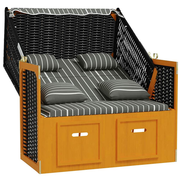 Strandkorb mit Kissen Poly Rattan & Massivholz Schwarz & Grau