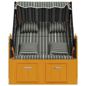 Strandkorb mit Kissen Poly Rattan & Massivholz Schwarz & Grau