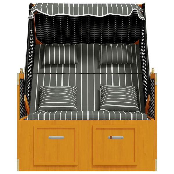 Strandkorb mit Kissen Poly Rattan & Massivholz Schwarz & Grau