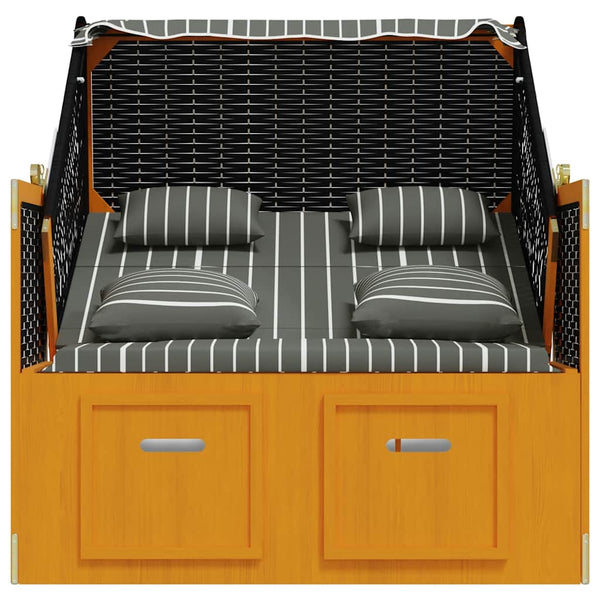 Strandkorb mit Kissen Poly Rattan & Massivholz Schwarz & Grau