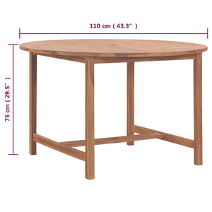 vidaXL Table de salle à manger de jardin Ø110x75 cm en bois de teck massif