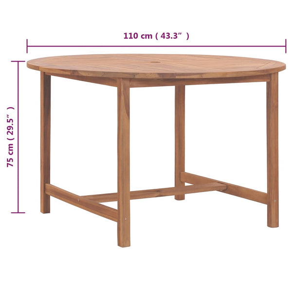 vidaXL Table de salle à manger de jardin Ø110x75 cm en bois de teck massif