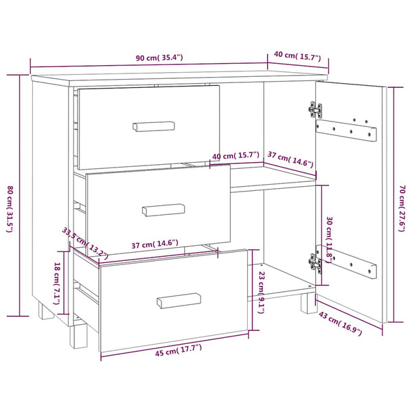 Sideboard HAMAR Hellgrau Kiefer Massivholz 90cm
