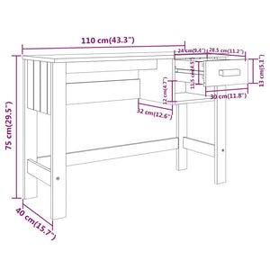 Schreibtisch HAMAR Hellgrau Kiefer Massivholz 110 cm